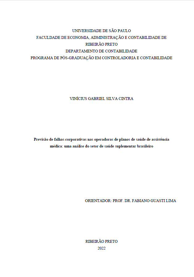 2023 | 1° Previsão de falhas corporativas nas operadoras de planos de saúde de assistência médica: uma análise do setor de saúde suplementar brasileiro